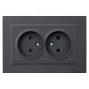 Штепсельная розетка встраиваемая двойная IEK BRITE 10А BR-R23-10-K53-F РСш12-2-БрГ без з/к с з/ш в сборе графит