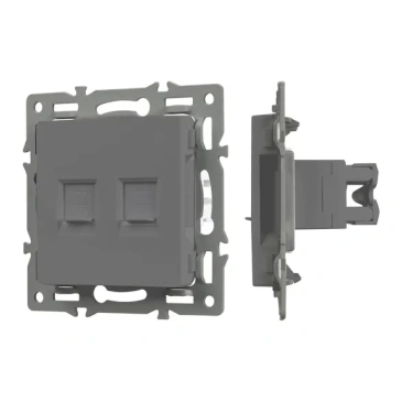 Розетка встраиваемая компьютерная двойная RJ45 кат.6 Arlight 045338 SCT-MPC2-PL-GR серая
