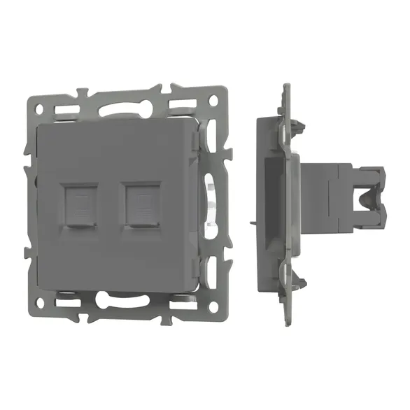 Розетка встраиваемая компьютерная двойная RJ45 кат.6 Arlight 045338 SCT-MPC2-PL-GR серая