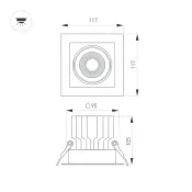 Встраиваемый светильник  20W Белый дневной 057919 MS-VORTEX-BUILT-S117x117 (WH-WH, 40 deg, 230V) IP20 поворотный прямоугольный белый