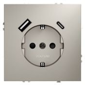 Розетка встраиваемая VOLTUM S70 с заземлением и защитными шторками 16А с USB A+С кашемир