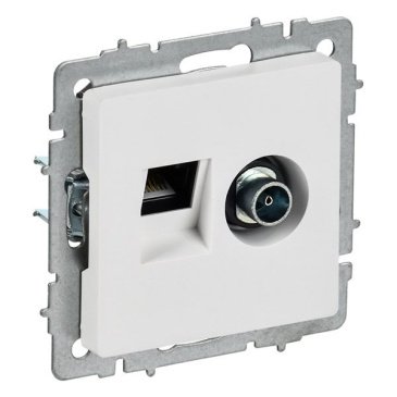 Розетка встраиваемая комбинированная IEK BRITE BR-AK20-1-K91 РТВ/РК12-БрАБ TV+RJ45 кат.5E арктический белый