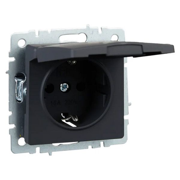 Штепсельная розетка встраиваемая IEK BRITE 16А BR-R16-16-K53 РСбш10-3-БрГ с з/к и шторками с крышкой графит IP20