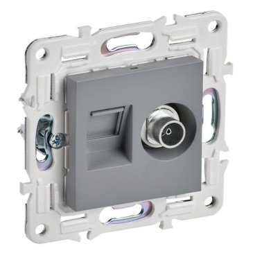 Розетка встраиваемая комбинированная IEK SKANDY SK-AK20-2-K03 SK-A15Gr TV+RJ45 кат.6 серый