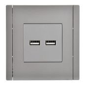 Розетка встраиваемая USB IEK FORTE&PIANO A+A 3,1А FP-U21-D31-K46 FP549 сталь