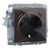 Штепсельная розетка встраиваемая IEK BRITE 16А BR-R14-16-U22-018-K45 РЮш11-1-БрТБ с з/к и шторками с USB A+C 18Вт бронза