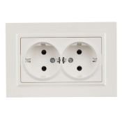 Штепсельная розетка встраиваемая двойная IEK BRITE 16А BR-R21-16-K36-F РС12-3-БрЖ с з/к без з/ш в сборе жемчуг