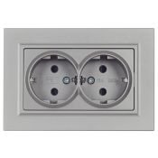 Штепсельная розетка встраиваемая двойная IEK BRITE 16А BR-R24-16-K46-F РСш12-3-БрС с з/к и шторками в сборе сталь