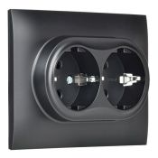 Штепсельная розетка встраиваемая двойная IEK SKANDY 16А SK-R24-16-K02-F SK-R07Bl с з/к с з/ш в сборе черный