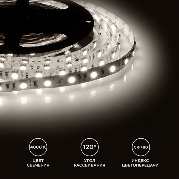 Светодиодная лента Белый дневной 5050 12V 14.4W/m 60Led/метр 00-129 Стандарт 10мм IP20 Светодиодная лента Белый дневной 5050 12V 14.4W/m 60Led/метр 00-129 Стандарт 10мм IP20