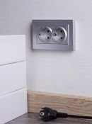 Штепсельная розетка встраиваемая двойная IEK BRITE 16А BR-R21-16-K47-F РС12-3-БрА с з/к без з/ш в сборе алюминий