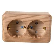 Штепсельная розетка двойная накладная ЭТЮД 16A 250V PA16-008D с/з со шторками сосна