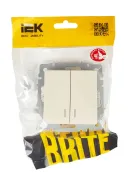 Выключатель встраиваемый двухклавишный с подсветкой IEK BRITE BR-V20-1-10-K10 ВС10-2-1-БрКр бежевый