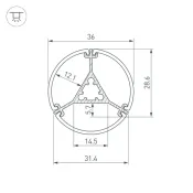 алюминиевый профиль ROUND-D36-360-2500 ANOD BLACK 050250