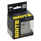 Розетка встраиваемая USB IEK BRITE A+C 45Вт BR-U22-045-K46 РЮ11-2-БрС сталь