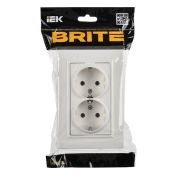 Штепсельная розетка встраиваемая двойная IEK BRITE 16А BR-R27-16-K01-F РСПл12-3-БрБ с з/к без з/ш в сборе плоская белый