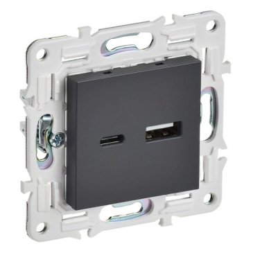Розетка встраиваемая USB IEK SKANDY A+C 3,1А SK-U22-D31-K48 SK-R14T титан