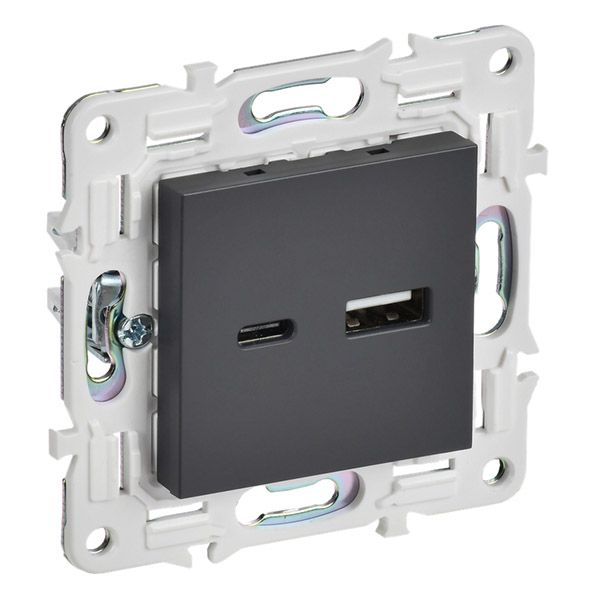 Розетка встраиваемая USB IEK SKANDY A+C 3,1А SK-U22-D31-K48 SK-R14T титан