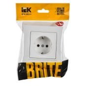 Штепсельная розетка встраиваемая IEK BRITE 16А BR-R14-16-K91-F РСР14-1-0-БрАБ с з/к и шторками в сборе арктический белый