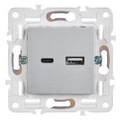 Розетка встраиваемая USB IEK SKANDY A+C 18Вт SK-U22-018-K23 SK-R13S серебряный