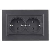 Штепсельная розетка встраиваемая двойная IEK BRITE 16А BR-R24-16-K02-F РСш12-3-БрЧ с з/к и шторками в сборе черный