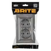 Штепсельная розетка встраиваемая двойная IEK BRITE 16А BR-R27-16-K46-F РСПл12-3-БрС с з/к без з/ш в сборе плоская сталь