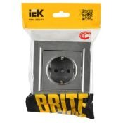 Штепсельная розетка встраиваемая IEK BRITE 16А BR-R14-16-K46-F РСР14-1-0-БрС с з/к и шторками в сборе сталь