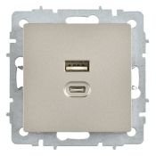 Розетка встраиваемая USB IEK BRITE A+C 45Вт BR-U22-045-K37 РЮ11-2-БрШ шампань