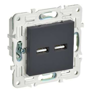 Розетка встраиваемая USB IEK SKANDY A+A 3,1А SK-U21-D31-K53 SK-R15G графит