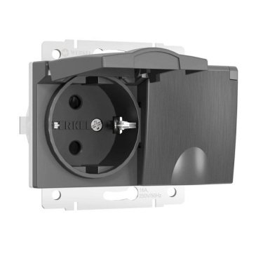 Штепсельная розетка встраиваемая двойная WERKEL 16A 250V W1172204 с/з с защит. крышками и шторками IP44 графит рифленый