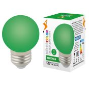 лампа декоративная светодиодная шар  G45 Зеленый 1.0W UL-00005648 LED-G45-1W/GREEN/E27/FR/С DECOR COLOR