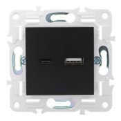 Розетка встраиваемая USB IEK SKANDY A+C 18Вт SK-U22-018-K02 SK-R13Bl черный