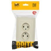 Штепсельная розетка встраиваемая двойная IEK BRITE 10А BR-R23-10-K10-F РСш12-2-БрКр без з/к с з/ш в сборе бежевый
