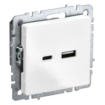 Розетка встраиваемая USB IEK BRITE A+C 18Вт BR-U22-018-K0 РЮ11-1-БрБ белый