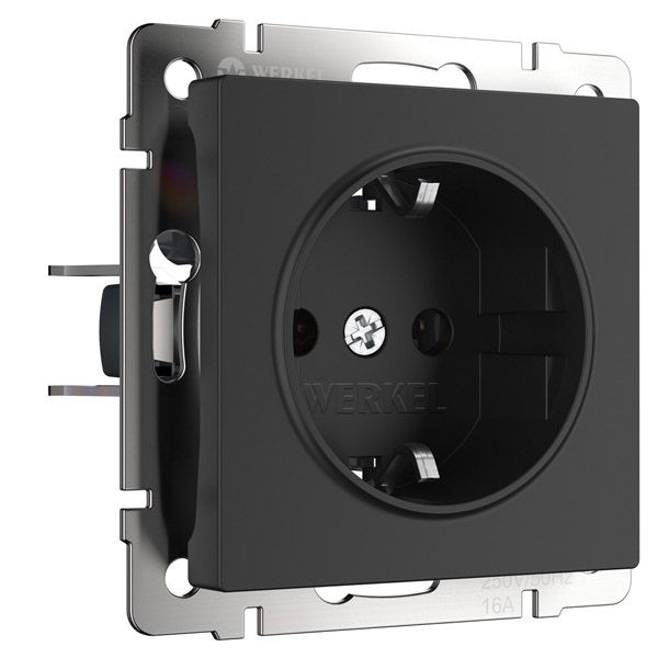 Штепсельная розетка встраиваемая WERKEL 16A 250V W1171108 с/з с шторками черный матовый