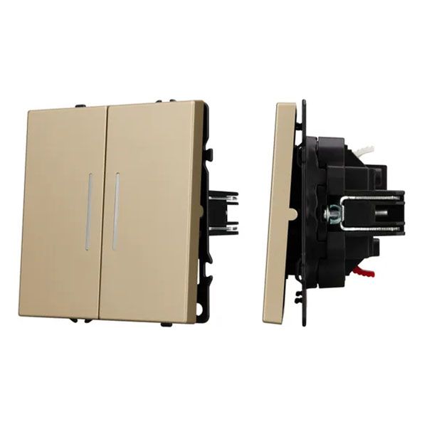 Выключатель встраиваемый двухклавишный непроходной Arlight 054265 SWT-NOBE-MK02-SFPL-L-GD с подсветкой золото