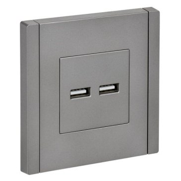 Розетка встраиваемая USB IEK FORTE&PIANO A+A 3,1А FP-U21-D31-K46 FP549 сталь