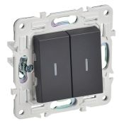 Выключатель встраиваемый двухклавишный с подсветкой IEK SKANDY SK-V20-1-10-K48 SK-V09T титан Выключатель встраиваемый двухклавишный с подсветкой IEK SKANDY SK-V20-1-10-K48 SK-V09T титан