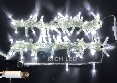гирлянда НИТЬ Белый RL-S10C-220V-CW/W, белый провод 10 м., соединяемая, защитный колпачек, 220V, 100 Led, IP65, статика