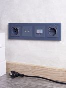 Штепсельная розетка встраиваемая IEK BRITE 16А BR-R14-16-U21-D31-K35 РЮш10-2-БрМ с з/к и шторками с USB A+A 3,1А маренго