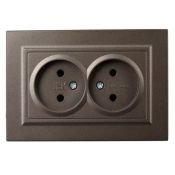 Штепсельная розетка встраиваемая двойная IEK BRITE 10А BR-R20-10-K45-F РС12-2-БрТБ без з/к и шторками в сборе бронза