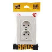 Штепсельная розетка встраиваемая двойная IEK BRITE 16А BR-R24-16-K36-F РСш12-3-БрЖ с з/к и шторками в сборе жемчуг