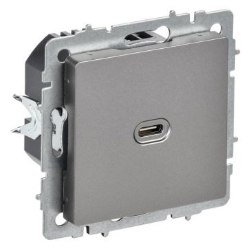 Розетка встраиваемая USB IEK BRITE C 65Вт BR-U13-065-K46 РЮ12-1-БрС сталь