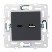 Розетка встраиваемая USB IEK SKANDY A+C 3,1А SK-U22-D31-K53 SK-R14G графит
