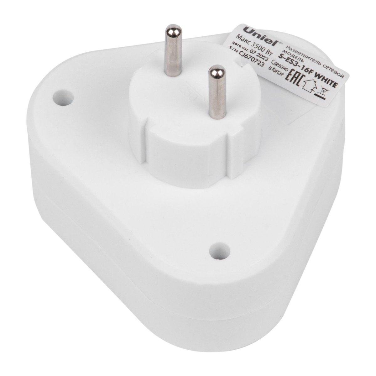 разветвитель -тройник Uniel без заземления UL-00011237 S-ES3-16F WHITE