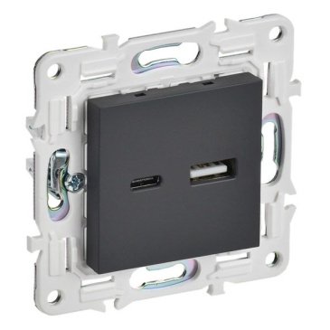 Розетка встраиваемая USB IEK SKANDY A+C 18Вт SK-U22-018-K53 SK-R13G графит