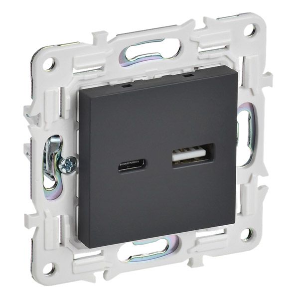 Розетка встраиваемая USB IEK SKANDY A+C 18Вт SK-U22-018-K53 SK-R13G графит