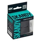Розетка встраиваемая USB IEK SKANDY A+C 18Вт SK-U22-018-K53 SK-R13G графит