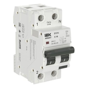 Aвтоматический выключатель дифференциального тока B10N 1P+N C16 30мА тип A (36мм) AR-B10N-1N-C016A030 ARMAT IEK