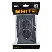 Штепсельная розетка встраиваемая двойная IEK BRITE 16А BR-R28-16-K35-F РСшПл12-3-БрМ с з/к и шторками в сборе плоская маренго